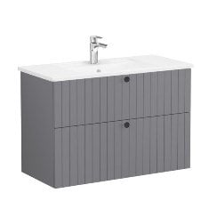 Vitra Root Groove 69452 Lavabo Dolabı, İki Çekmeceli, 100 Cm, Mat Gri, Köşeli Lavabolu